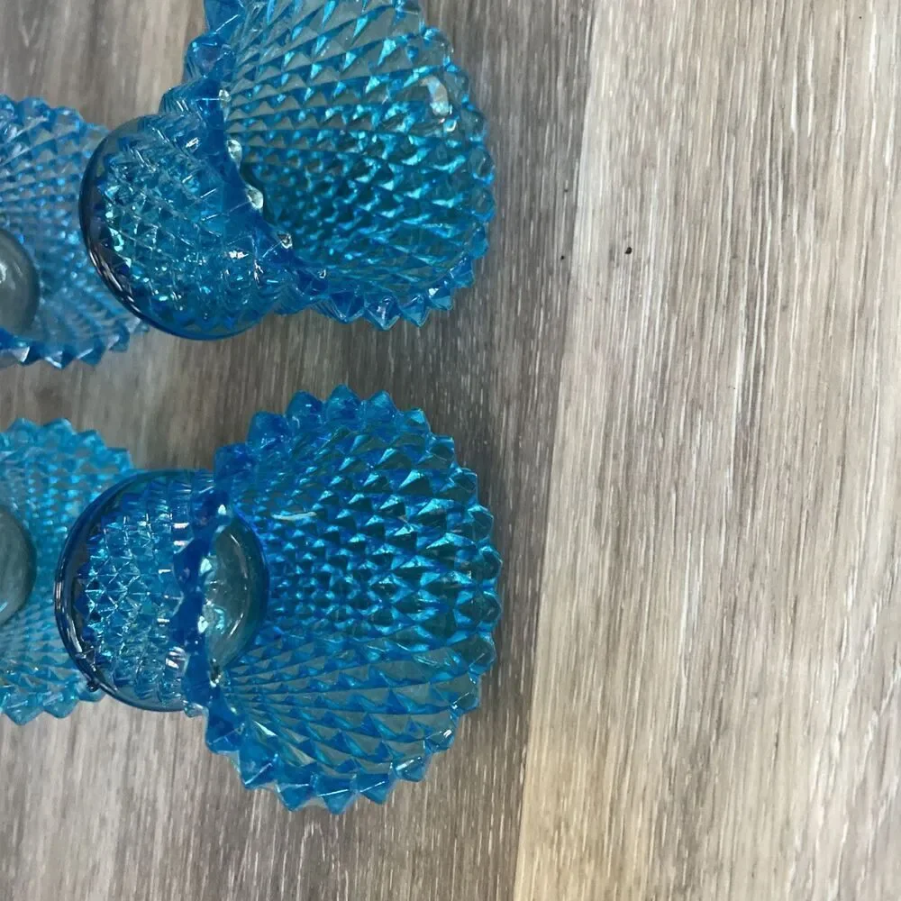 Vintage HOMCO Aqua Blue Glass Diamond Point Peg Votive Holder Set Of 4